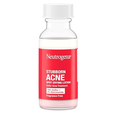 Neutrogena Stubborn Acne Spot Drying Lotion - 10% Sulfur & 4% Niacinamide, Fragrance-Free, 1.0 fl. oz