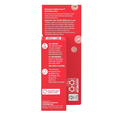 Neutrogena Stubborn Acne Spot Drying Lotion - 10% Sulfur & 4% Niacinamide, Fragrance-Free, 1.0 fl. oz