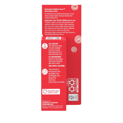 Neutrogena Stubborn Acne Spot Drying Lotion - 10% Sulfur & 4% Niacinamide, Fragrance-Free, 1.0 fl. oz