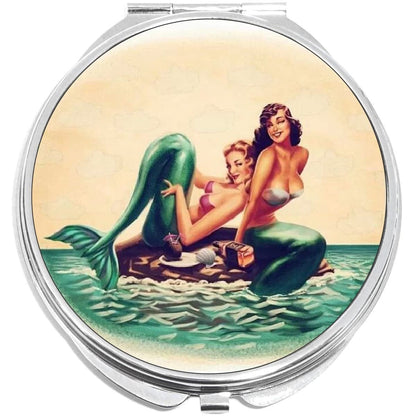NewCharms Vintage Mermaids Compact Mirror - Pocket & Purse Size Folding Makeup Mirror