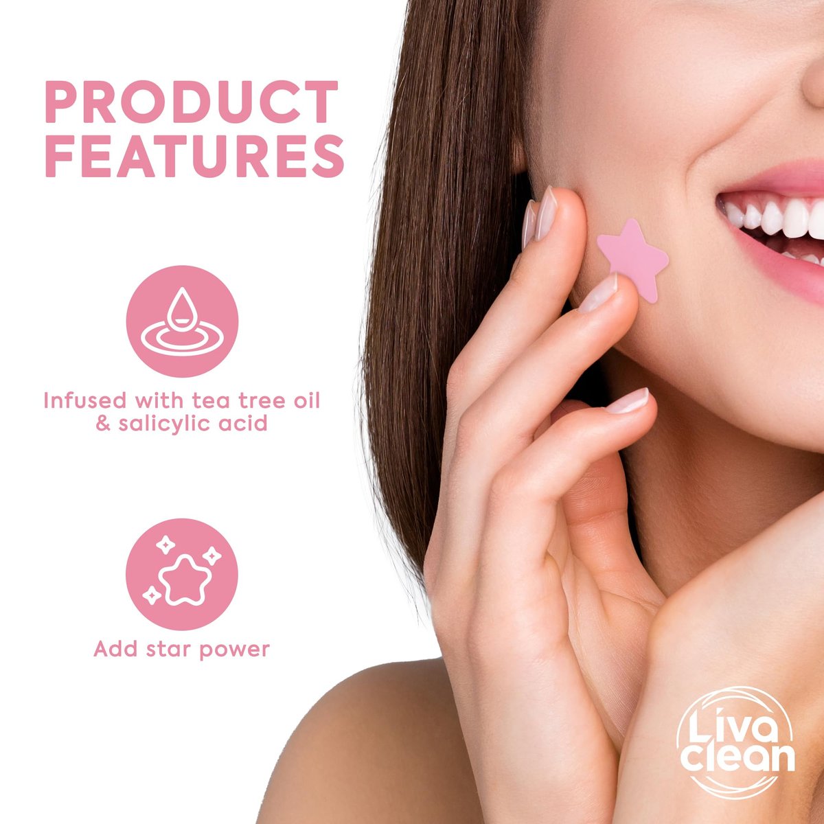Livaclean 240 Star Pimple Patches for Face - Clear & Pink Cute Acne Patches with Salicylic Acid, Tea Tree Oil & Hydrocolloid - Zit Stickers for Day & Night Use - görsel 10