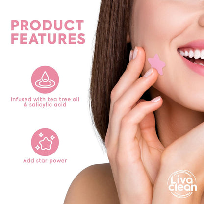 Livaclean 240 Star Pimple Patches for Face - Clear & Pink Cute Acne Patches with Salicylic Acid, Tea Tree Oil & Hydrocolloid - Zit Stickers for Day & Night Use