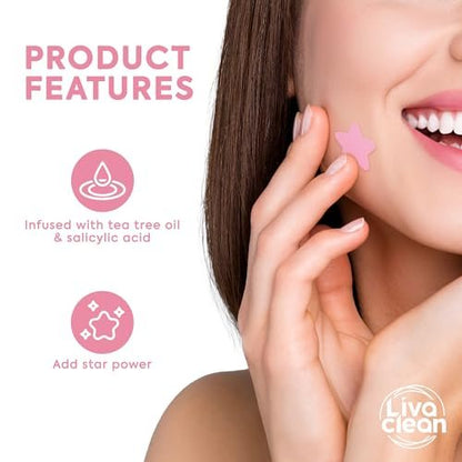 Livaclean 240 Star Pimple Patches for Face - Clear & Pink Cute Acne Patches with Salicylic Acid, Tea Tree Oil & Hydrocolloid - Zit Stickers for Day & Night Use