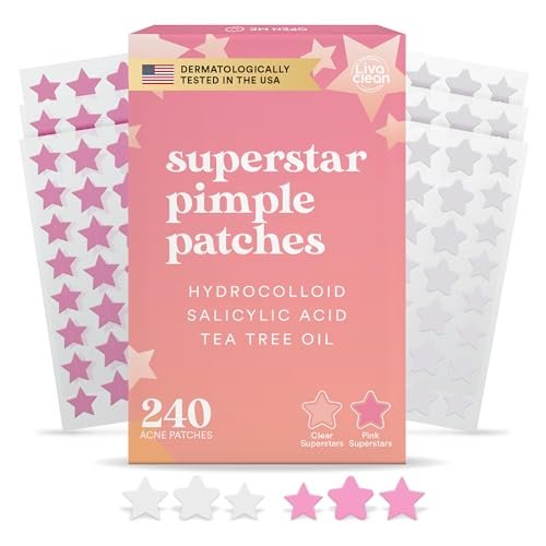 Livaclean 240 Star Pimple Patches for Face - Clear & Pink Cute Acne Patches with Salicylic Acid, Tea Tree Oil & Hydrocolloid - Zit Stickers for Day & Night Use - görsel 1