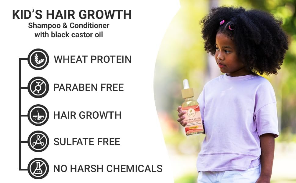 MAKOF Kid’s Hair Growth Set – Shampoo & Conditioner with Black Castor Oil, Wheat Protein, Argan, Jojoba, Aloe Vera, Mask Treatment & Leave-In, Sulfate & Paraben Free Avelisse