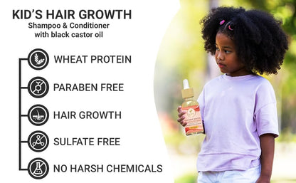 MAKOF Kid’s Hair Growth Set – Shampoo & Conditioner with Black Castor Oil, Wheat Protein, Argan, Jojoba, Aloe Vera, Mask Treatment & Leave-In, Sulfate & Paraben Free Avelisse