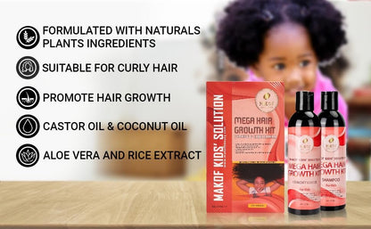 MAKOF Kid’s Hair Growth Set – Shampoo & Conditioner with Black Castor Oil, Wheat Protein, Argan, Jojoba, Aloe Vera, Mask Treatment & Leave-In, Sulfate & Paraben Free Avelisse