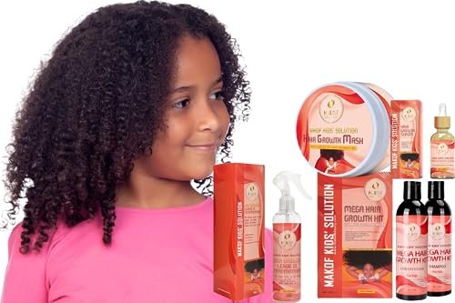 MAKOF Kid’s Hair Growth Set – Shampoo & Conditioner with Black Castor Oil, Wheat Protein, Argan, Jojoba, Aloe Vera, Mask Treatment & Leave-In, Sulfate & Paraben Free Avelisse