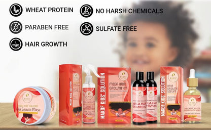 MAKOF Kid’s Hair Growth Set – Shampoo & Conditioner with Black Castor Oil, Wheat Protein, Argan, Jojoba, Aloe Vera, Mask Treatment & Leave-In, Sulfate & Paraben Free Avelisse