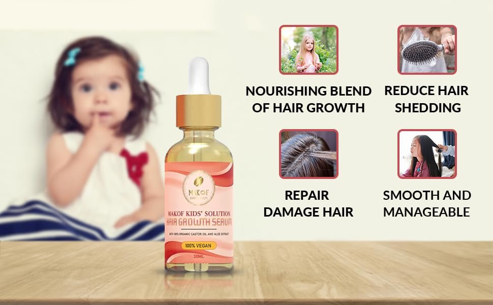 MAKOF Kid’s Hair Growth Set – Shampoo & Conditioner with Black Castor Oil, Wheat Protein, Argan, Jojoba, Aloe Vera, Mask Treatment & Leave-In, Sulfate & Paraben Free Avelisse