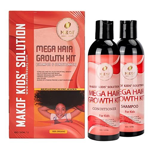 MAKOF Kid’s Hair Growth Set – Shampoo & Conditioner with Black Castor Oil, Wheat Protein, Argan, Jojoba, Aloe Vera, Mask Treatment & Leave-In, Sulfate & Paraben Free Avelisse