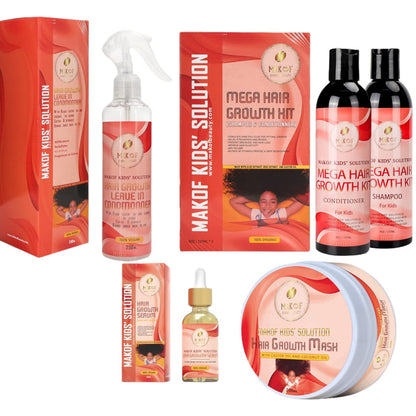 MAKOF Kid’s Hair Growth Set – Shampoo & Conditioner with Black Castor Oil, Wheat Protein, Argan, Jojoba, Aloe Vera, Mask Treatment & Leave-In, Sulfate & Paraben Free Avelisse