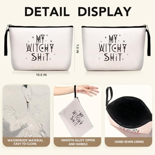 Witch Stuff Witchcraft Makeup Bag – Funny Witchy Gift for Her, Tarot Lover, Coven Sister – Large Beige Linen Toiletry Bag - görsel 4