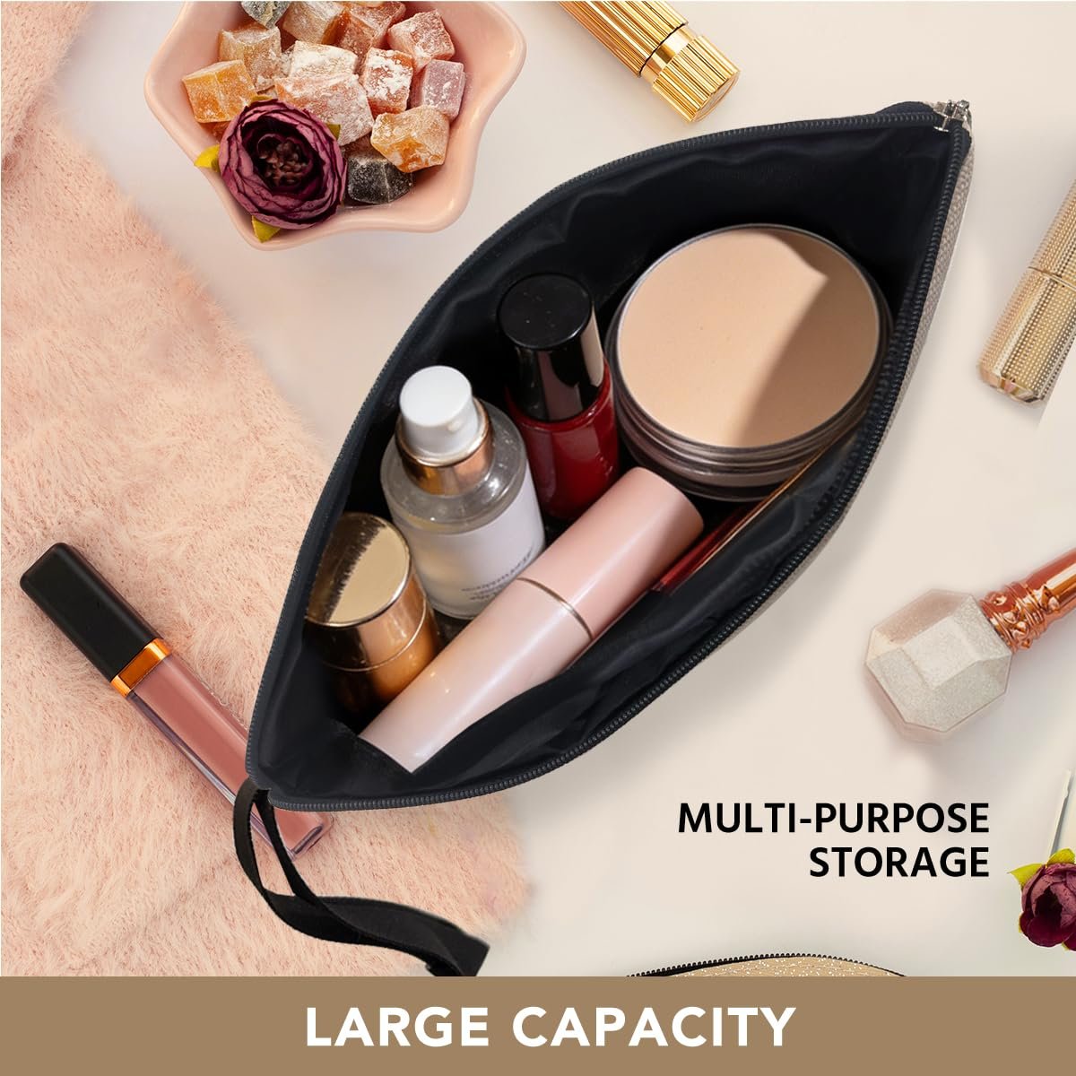 Witch Stuff Witchcraft Makeup Bag – Funny Witchy Gift for Her, Tarot Lover, Coven Sister – Large Beige Linen Toiletry Bag - görsel 9