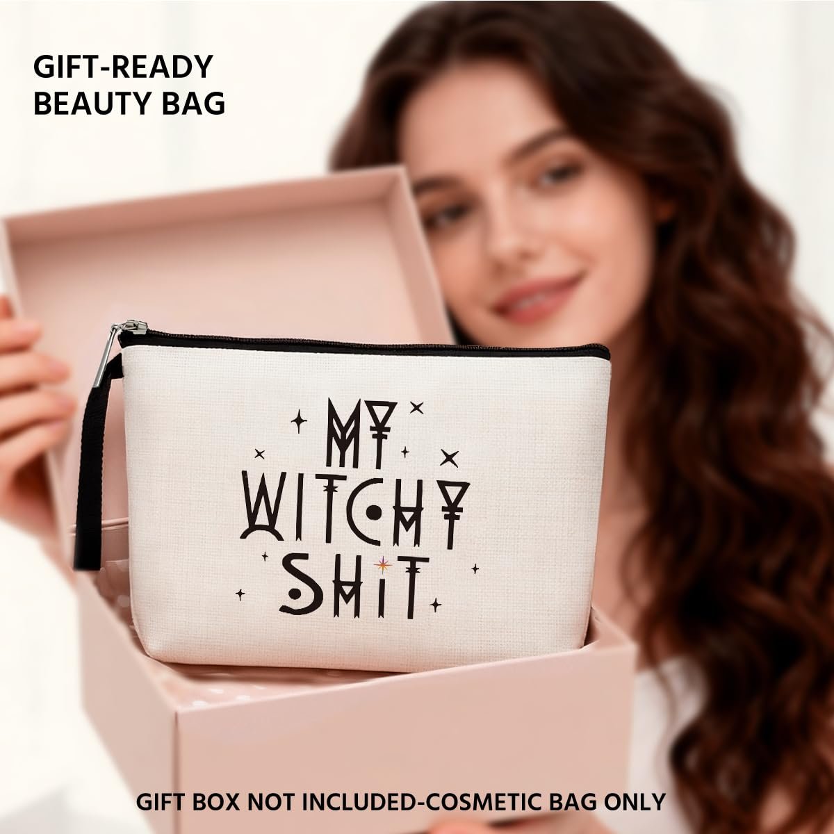 Witch Stuff Witchcraft Makeup Bag – Funny Witchy Gift for Her, Tarot Lover, Coven Sister – Large Beige Linen Toiletry Bag - görsel 11