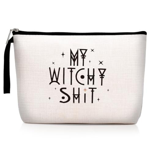 Witch Stuff Witchcraft Makeup Bag – Funny Witchy Gift for Her, Tarot Lover, Coven Sister – Large Beige Linen Toiletry Bag - görsel 2