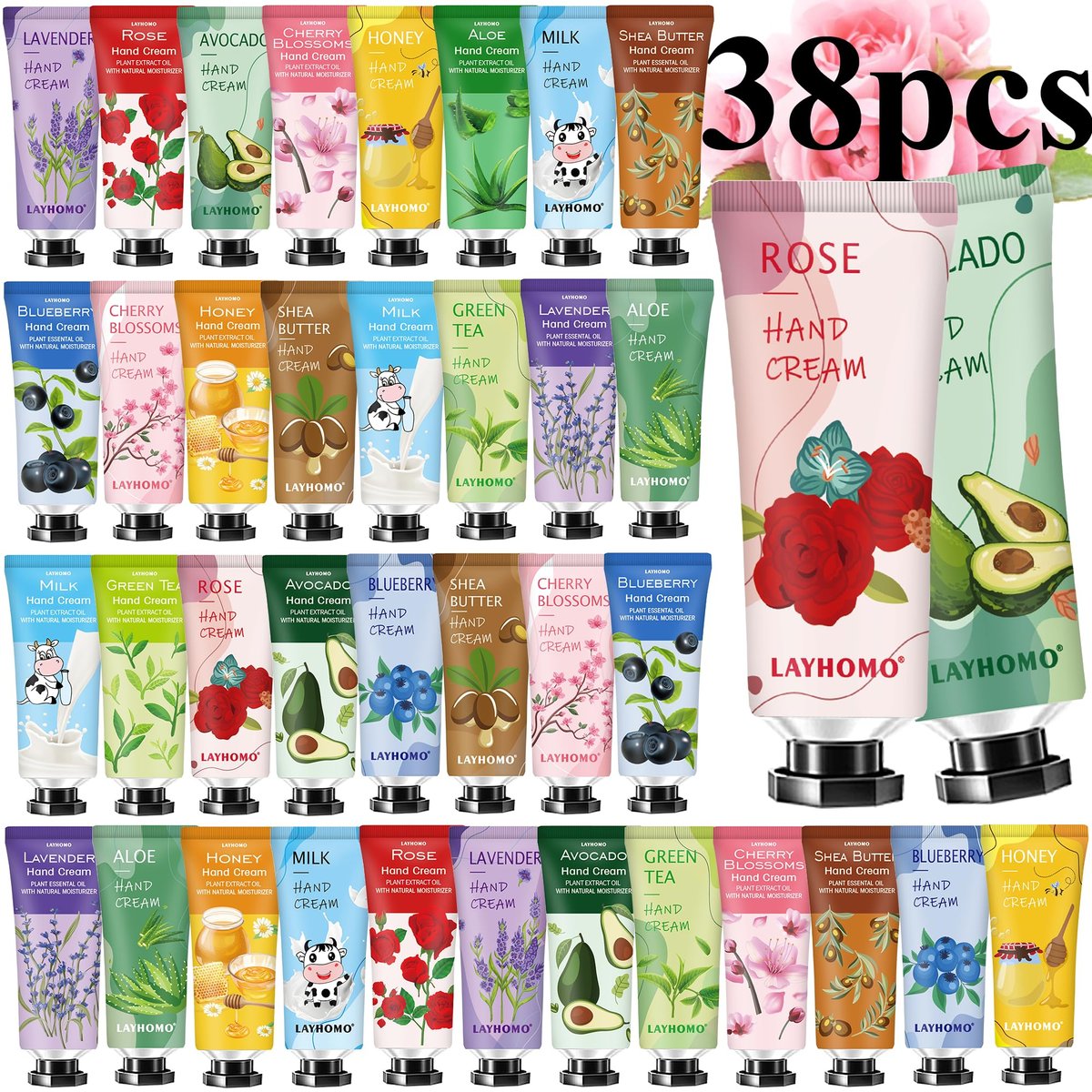 Sakose 38 Pack Hand Cream Gifts Set - Natural Plant Fragrance Hand Lotion Travel Size for Dry Cracked Hands - Mothers Day, Thank You, Nurses Week, Bridesmaid Gifts for Women - görsel 1