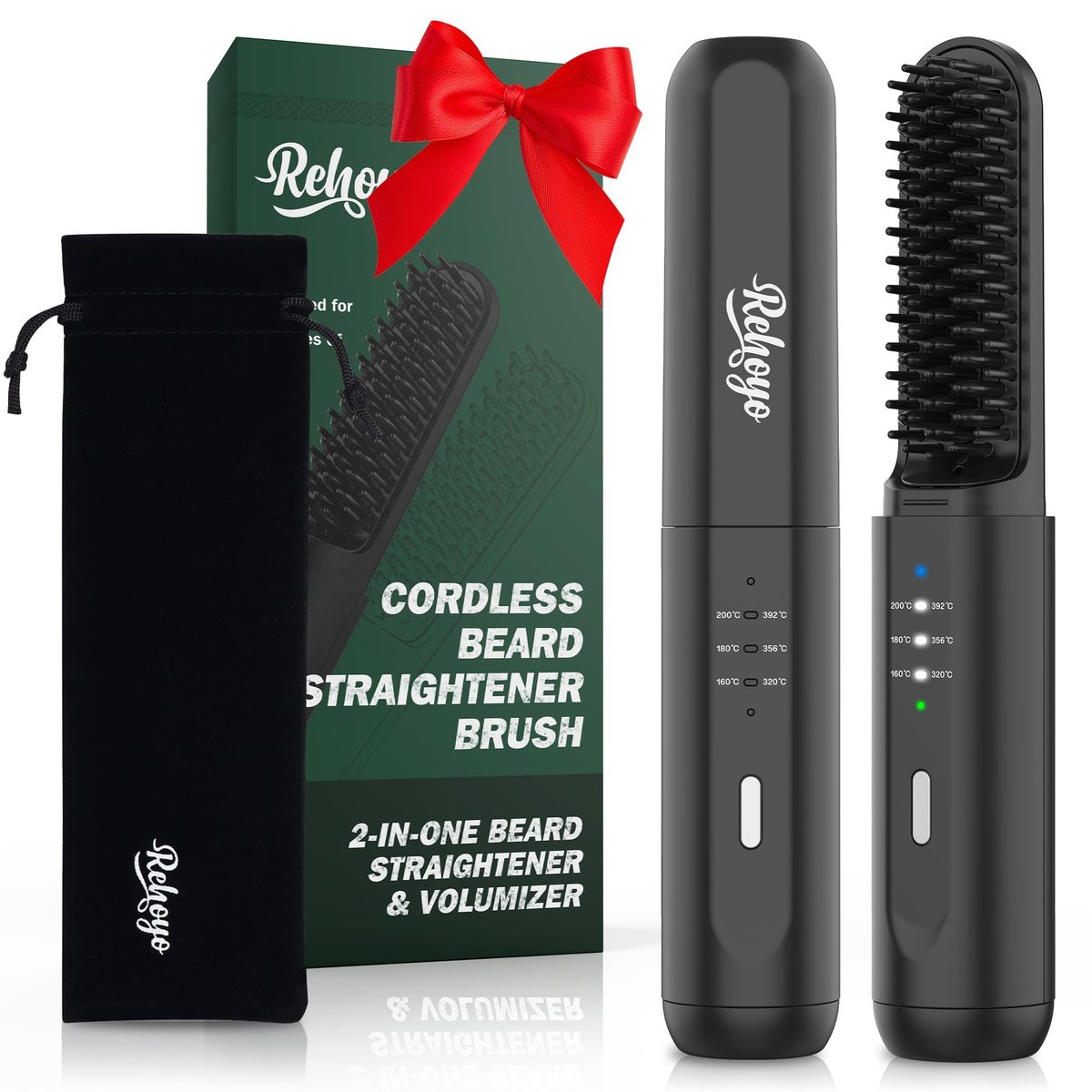 Cordless Beard Straightener Brush for Men - Portable Heated Comb with Anti-Scald & Ionic Technology, 3 Temperature Settings for Home & Travel (Black) Avelisse