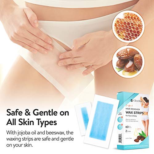 GleeBee Wax Strips 60 Count - Hair Removal Kit for Body & Face, 40 Body Strips + 20 Facial Strips - görsel 10