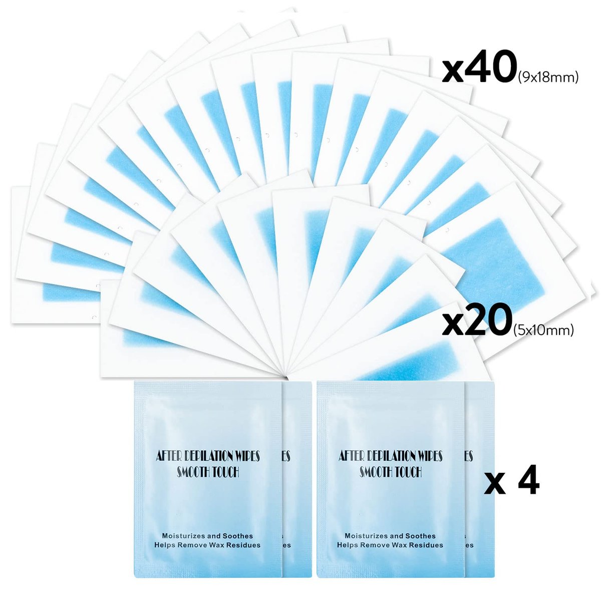 GleeBee Wax Strips 60 Count - Hair Removal Kit for Body & Face, 40 Body Strips + 20 Facial Strips - görsel 3