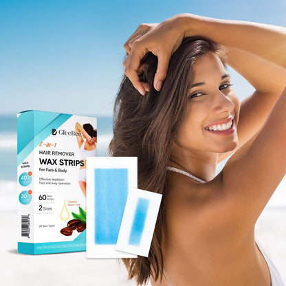 GleeBee Wax Strips 60 Count - Hair Removal Kit for Body & Face, 40 Body Strips + 20 Facial Strips