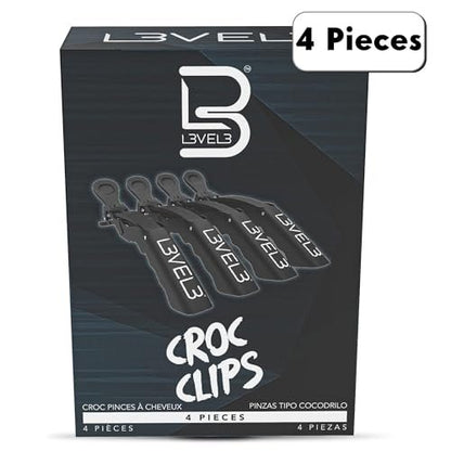L3 Level 3 Croc Hair Clips - 4 Pack Black Plastic Hair Clip Set for Styling