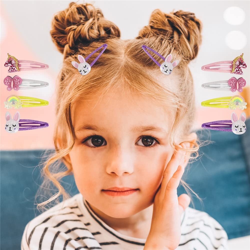 Wingchold Butterfly Snap Hair Clips - Rainbow No Slip Sparkly Unicorn Hair Accessories for Girls, Toddlers, Kids - Colorful Rabbit Barrette for Party Birthday Gift (8 Pack) Avelisse