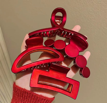 YOOOYOOO Hair Claw Clip - 5 Pack, Lightweight Strong Hold Non-Slip Glossy Jaw Clips for Thick, Thin & Curly Hair, 90's Vintage Style, Red
