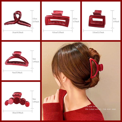 YOOOYOOO Hair Claw Clip - 5 Pack, Lightweight Strong Hold Non-Slip Glossy Jaw Clips for Thick, Thin & Curly Hair, 90's Vintage Style, Red