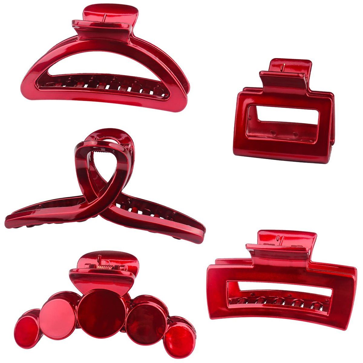 YOOOYOOO Hair Claw Clip - 5 Pack, Lightweight Strong Hold Non-Slip Glossy Jaw Clips for Thick, Thin & Curly Hair, 90's Vintage Style, Red - görsel 1