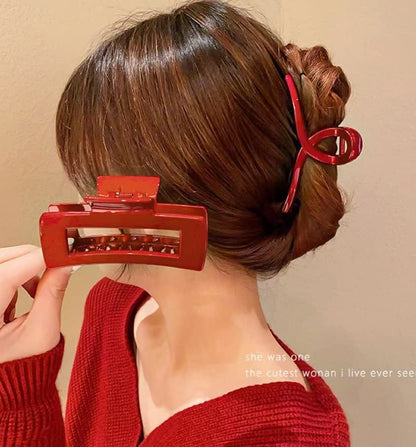 YOOOYOOO Hair Claw Clip - 5 Pack, Lightweight Strong Hold Non-Slip Glossy Jaw Clips for Thick, Thin & Curly Hair, 90's Vintage Style, Red