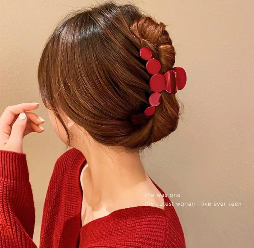 YOOOYOOO Hair Claw Clip - 5 Pack, Lightweight Strong Hold Non-Slip Glossy Jaw Clips for Thick, Thin & Curly Hair, 90's Vintage Style, Red - görsel 5