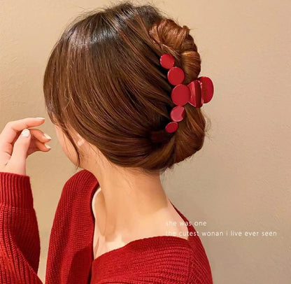 YOOOYOOO Hair Claw Clip - 5 Pack, Lightweight Strong Hold Non-Slip Glossy Jaw Clips for Thick, Thin & Curly Hair, 90's Vintage Style, Red