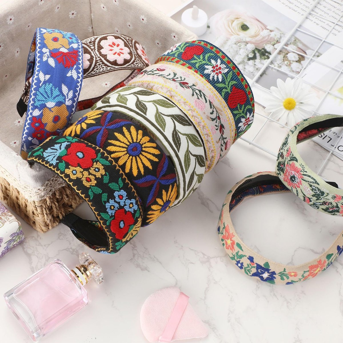 Geosar 9 Pack Boho Embroidery Headband for Women - Bohemia Floral Handmade Wide Headbands Vintage Ethnic Style Hair Bands Turban for Girls Hair Accessories, 9 Styles Avelisse
