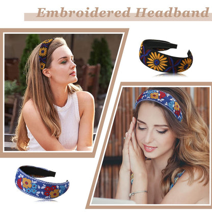 Geosar 9 Pack Boho Embroidery Headband for Women - Bohemia Floral Handmade Wide Headbands Vintage Ethnic Style Hair Bands Turban for Girls Hair Accessories, 9 Styles Avelisse