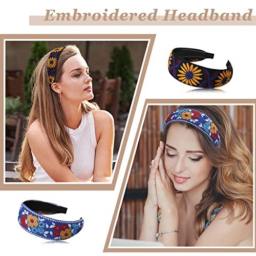 Geosar 9 Pack Boho Embroidery Headband for Women - Bohemia Floral Handmade Wide Headbands Vintage Ethnic Style Hair Bands Turban for Girls Hair Accessories, 9 Styles Avelisse