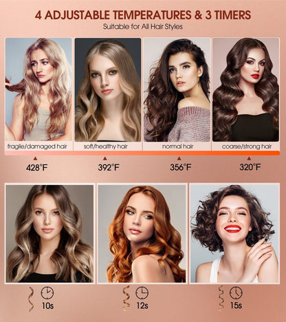 Follexmoe Automatic Curling Iron - Professional Rotating Hair Curler with 1-Inch Ceramic Wand, 4 Temperature Settings & 3 Timers, Anti-Tangle, Dual Voltage, Auto Shut-Off Avelisse