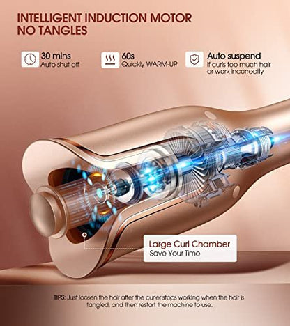 Follexmoe Automatic Curling Iron - Professional Rotating Hair Curler with 1-Inch Ceramic Wand, 4 Temperature Settings & 3 Timers, Anti-Tangle, Dual Voltage, Auto Shut-Off Avelisse