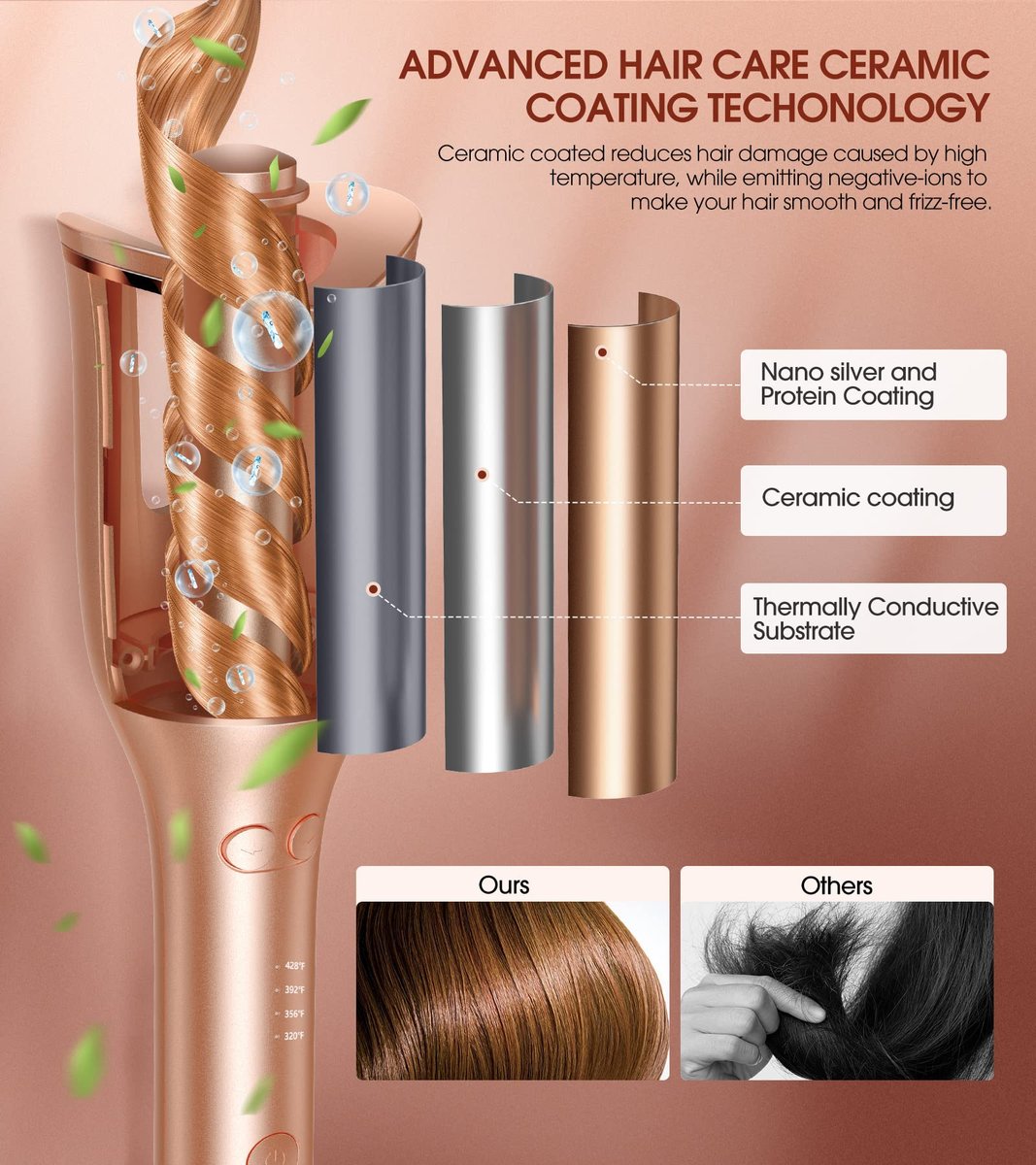 Follexmoe Automatic Curling Iron - Professional Rotating Hair Curler with 1-Inch Ceramic Wand, 4 Temperature Settings & 3 Timers, Anti-Tangle, Dual Voltage, Auto Shut-Off Avelisse