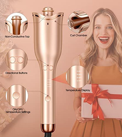 Follexmoe Automatic Curling Iron - Professional Rotating Hair Curler with 1-Inch Ceramic Wand, 4 Temperature Settings & 3 Timers, Anti-Tangle, Dual Voltage, Auto Shut-Off Avelisse