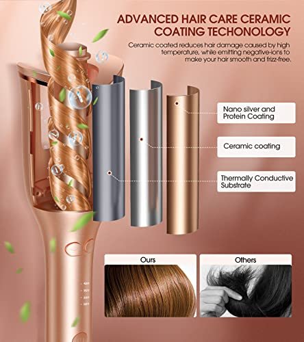 Follexmoe Automatic Curling Iron - Professional Rotating Hair Curler with 1-Inch Ceramic Wand, 4 Temperature Settings & 3 Timers, Anti-Tangle, Dual Voltage, Auto Shut-Off Avelisse