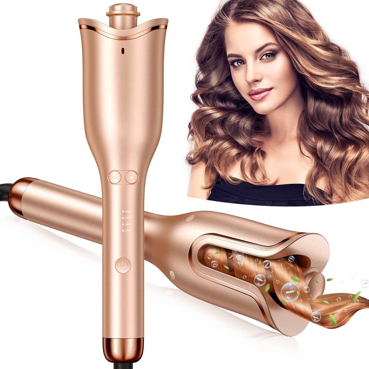 Follexmoe Automatic Curling Iron - Professional Rotating Hair Curler with 1-Inch Ceramic Wand, 4 Temperature Settings & 3 Timers, Anti-Tangle, Dual Voltage, Auto Shut-Off Avelisse