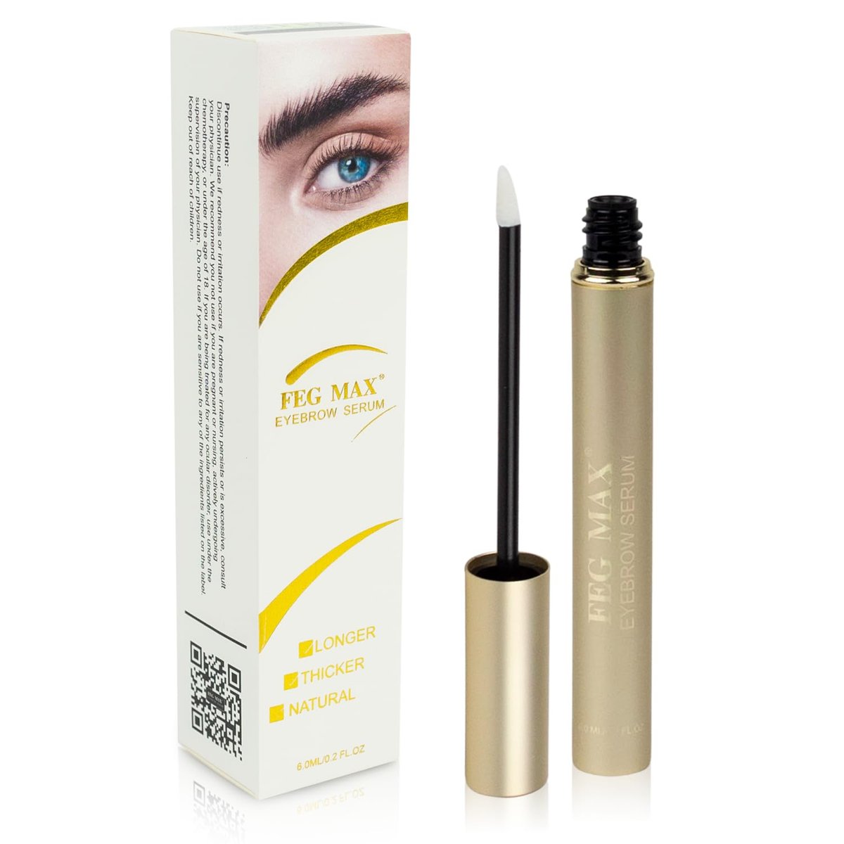 FEG Max Eyebrow Enhancer Growth Treatment Serum - Non-Irritating Brow Serum for Lengthening and Thickening Eyebrows (0.2 Fl Oz) - görsel 1