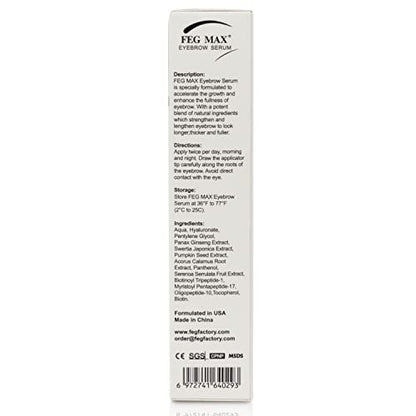 FEG Max Eyebrow Enhancer Growth Treatment Serum - Non-Irritating Brow Serum for Lengthening and Thickening Eyebrows (0.2 Fl Oz)