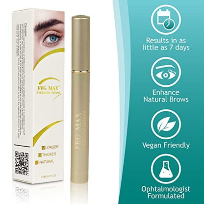 FEG Max Eyebrow Enhancer Growth Treatment Serum - Non-Irritating Brow Serum for Lengthening and Thickening Eyebrows (0.2 Fl Oz)
