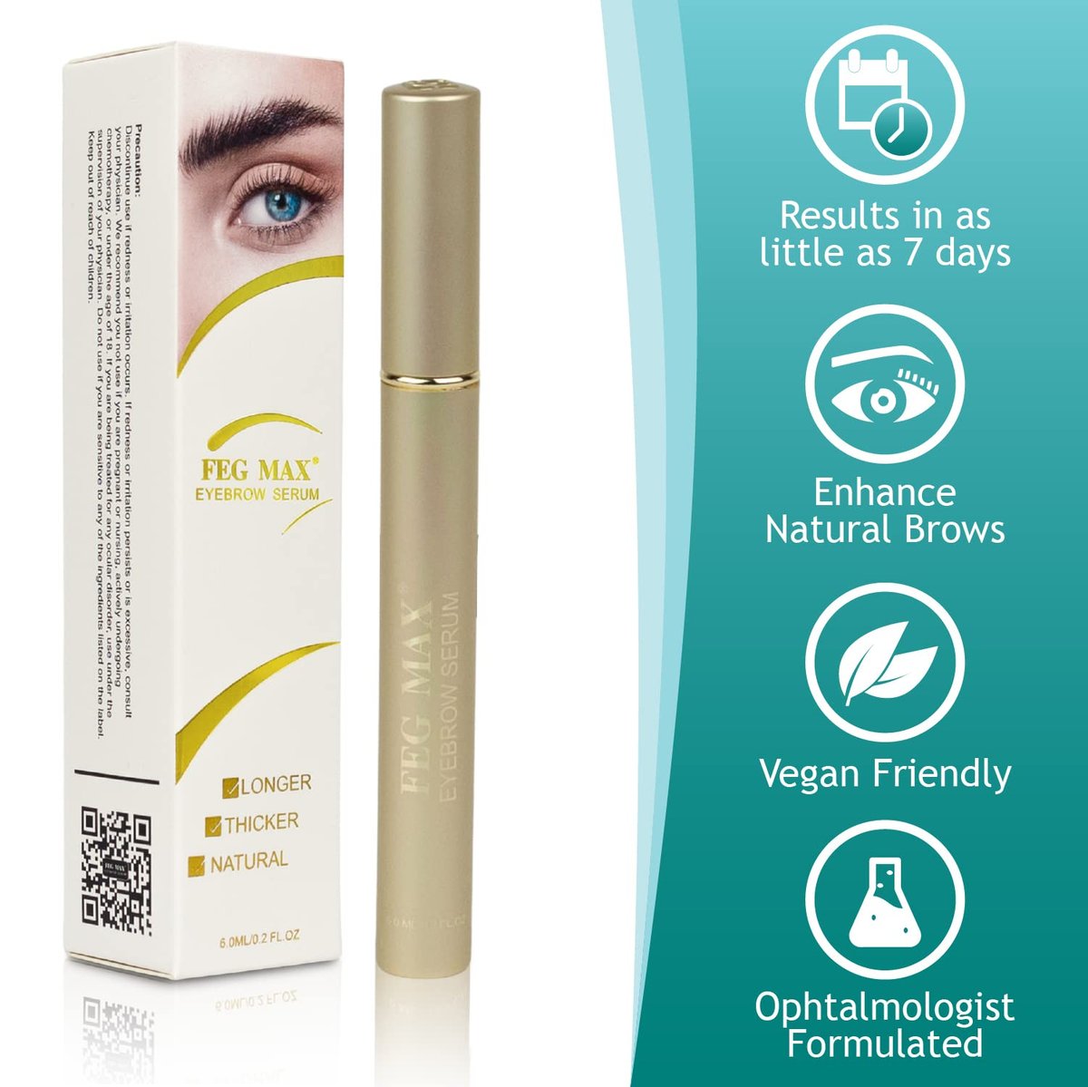 FEG Max Eyebrow Enhancer Growth Treatment Serum - Non-Irritating Brow Serum for Lengthening and Thickening Eyebrows (0.2 Fl Oz) - görsel 5