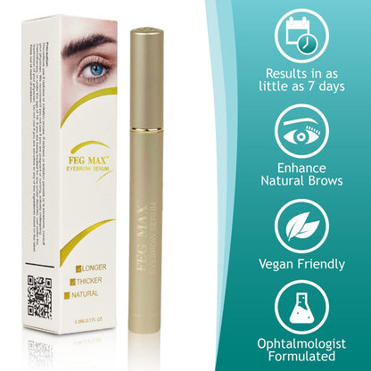 FEG Max Eyebrow Enhancer Growth Treatment Serum - Non-Irritating Brow Serum for Lengthening and Thickening Eyebrows (0.2 Fl Oz)
