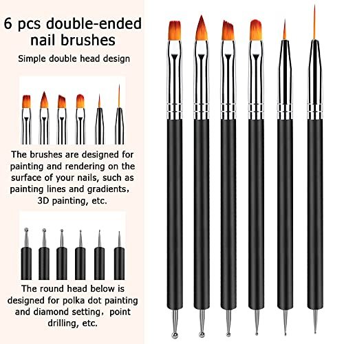 Lofuanna Nail Art Brush Set - 6pcs Double Ended Fine Nail Liner Brush, Dotting Pen & Builder Gel Brush for DIY Manicure - görsel 4