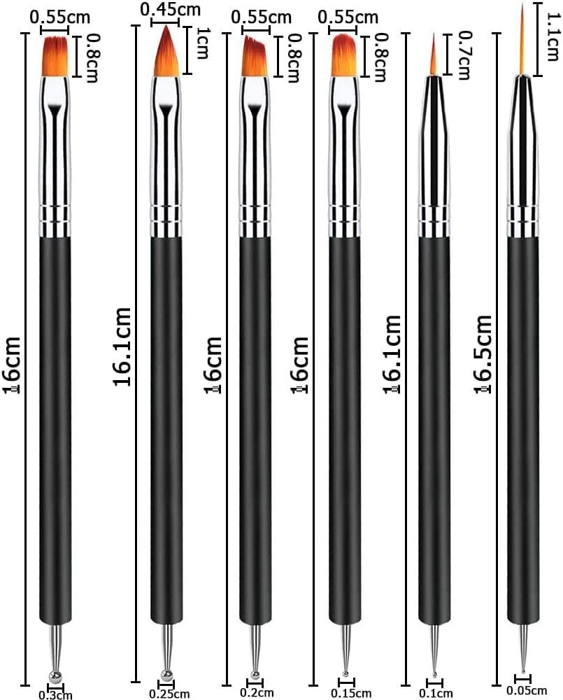 Lofuanna Nail Art Brush Set - 6pcs Double Ended Fine Nail Liner Brush, Dotting Pen & Builder Gel Brush for DIY Manicure - görsel 13