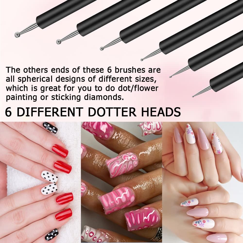 Lofuanna Nail Art Brush Set - 6pcs Double Ended Fine Nail Liner Brush, Dotting Pen & Builder Gel Brush for DIY Manicure - görsel 11